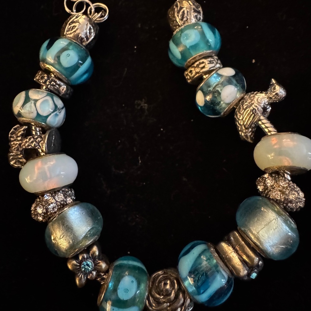 Aqua colored Italian Glass Bead Bracelet/Bag Charm